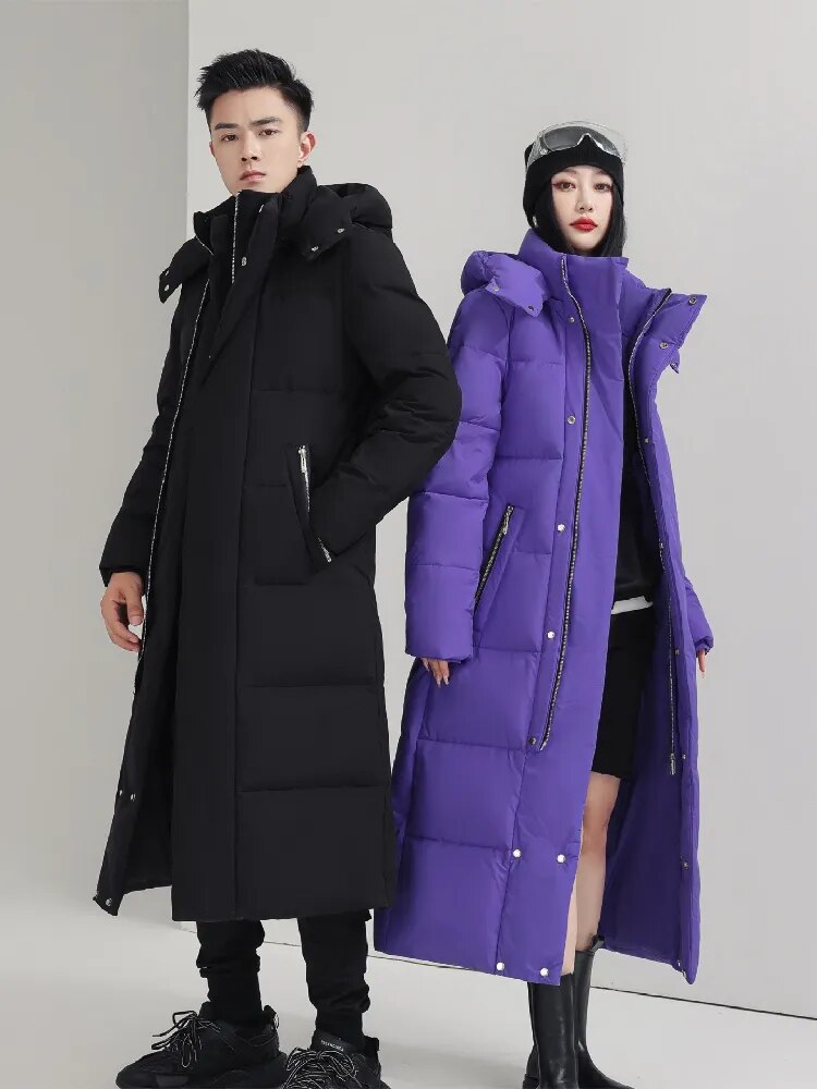 Men Women Winter Jacket 2024 New Thick (Winter) Warm Long 90% White Duck Down Hooded Coats Black Red Woman Parkas 5XL