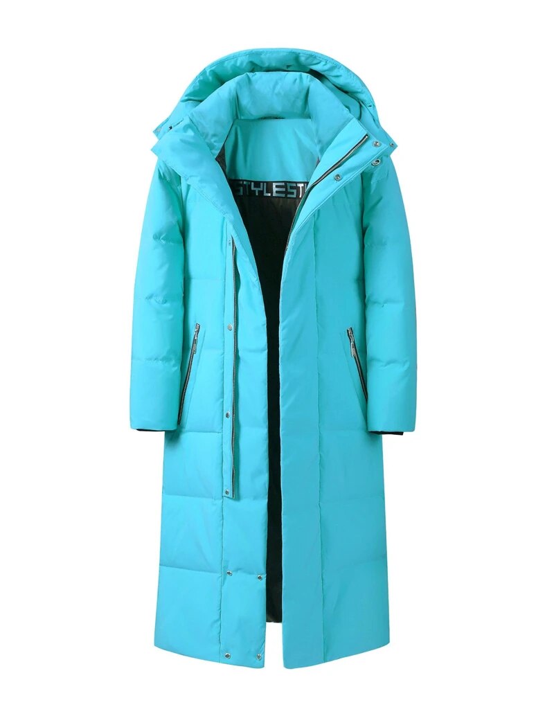 Men Women Winter Jacket 2024 New Thick (Winter) Warm Long 90% White Duck Down Hooded Coats Black Red Woman Parkas 5XL Blue