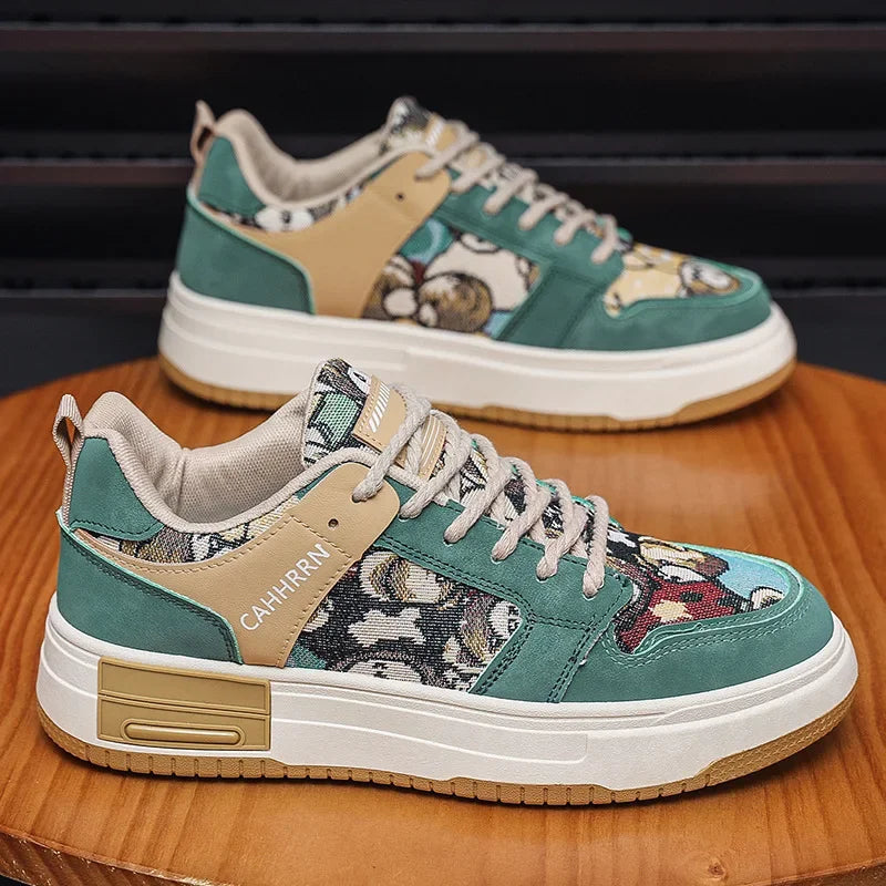 Men's Canvas Shoes New Platform Sneakers Trendy Lace-up Bear Skate Shoes 2023 Men Street Versatile Casual Shoes Tenis Masculino green