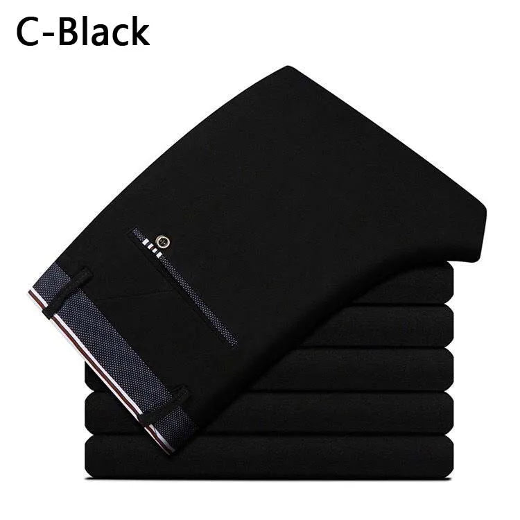 Men's Spring Autumn Fashion Business Casual Long Pants Suit Pants Male Elastic Straight Formal Trousers Plus Big Size 28-40 C-black