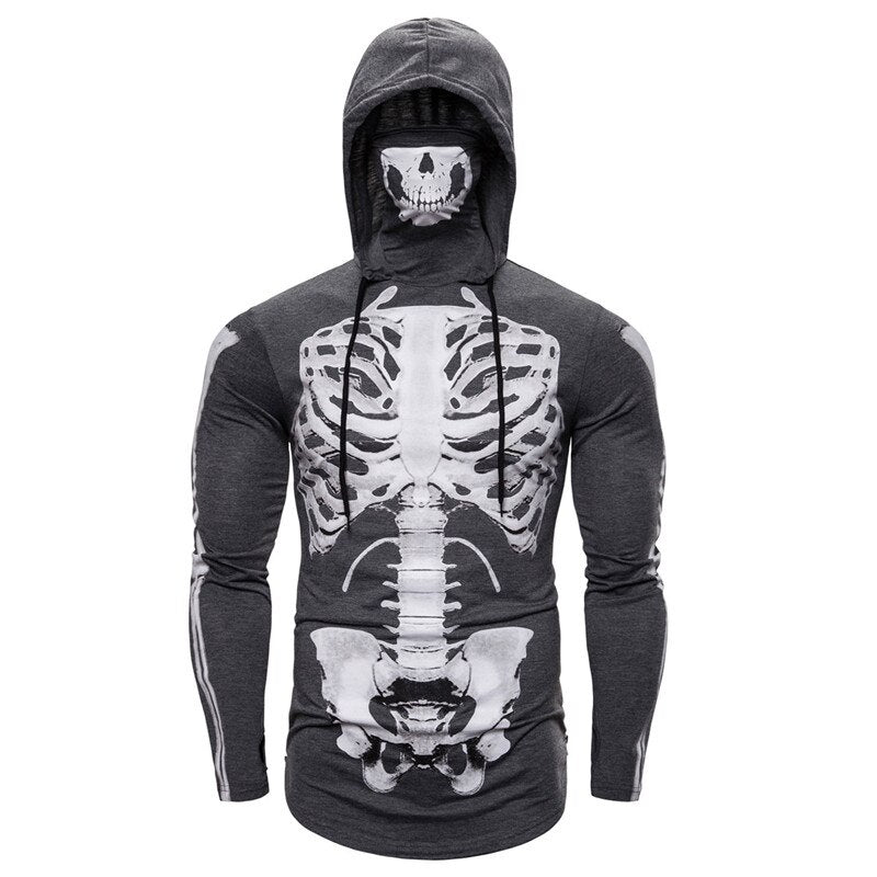 Mens Hoodies Mask Skull Pullover Hip Hop Hooded Sweatshirt Tops 3D Print Skeleton Halloween Cosplay Sudadera Harajuku Streetwear Dark Grey