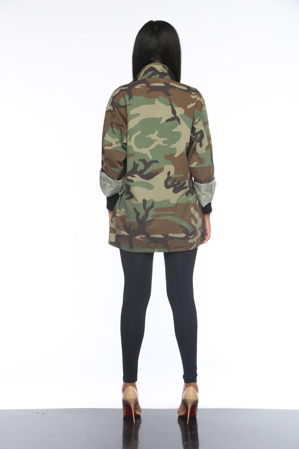 Military clothing woman Autumn Spring Full-Sleeve Turn-Down Collar Casual Army Camouflage Green