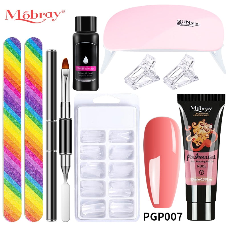 Mobray Poly Nail Gel Set Manicure Set Gel Cuticle Pusher Finger Extend Mold Nail Kit All For Quick Extension Manicure Set 9pcs-set-7
