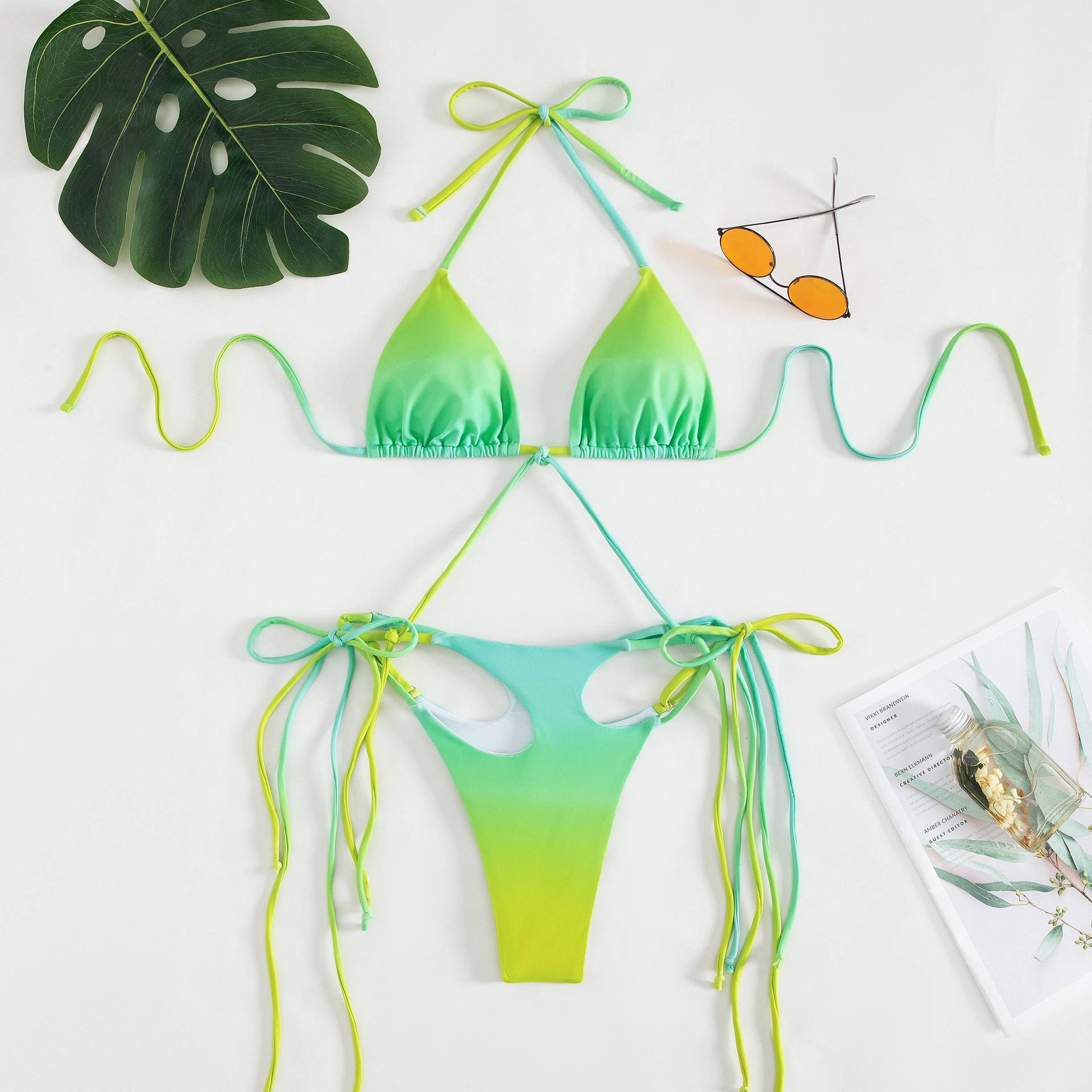 MonoKini Tassels High Elastic Swimsuit Split Bikini Light Green