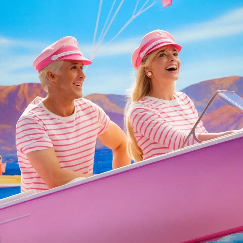 Movie Barbieed T-shirt Halloween Party Couple Cosplay Sweatshirt Hat Movie Casts Barbieed Ken Clothing Set Pink Stripe T-shirt