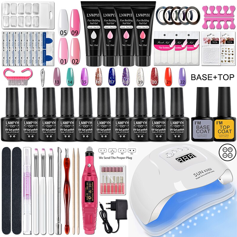 Nail Kit 54/36W UV LED Nail Lamp Dryer 10/4 Colors UV Gel Nail Polish Kit Manicure Art Tools Set Top Base Nail Drill Machine set S106-X5-(13-22)