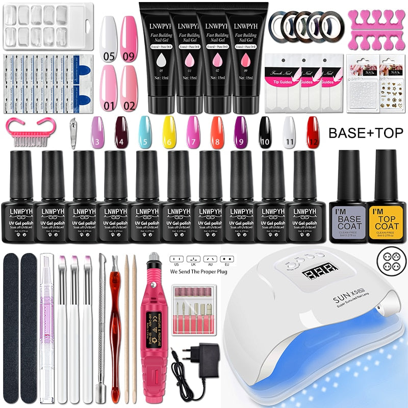 Nail Kit 54/36W UV LED Nail Lamp Dryer 10/4 Colors UV Gel Nail Polish Kit Manicure Art Tools Set Top Base Nail Drill Machine set S106-X5-(3-12)