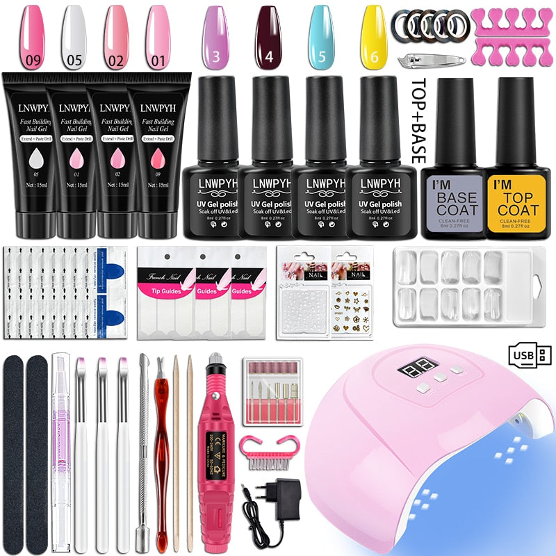 Nail Kit 54/36W UV LED Nail Lamp Dryer 10/4 Colors UV Gel Nail Polish Kit Manicure Art Tools Set Top Base Nail Drill Machine set S106-X4-(3-6)