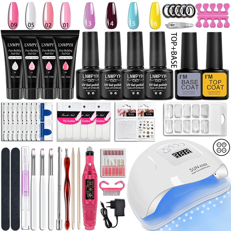Nail Kit 54/36W UV LED Nail Lamp Dryer 10/4 Colors UV Gel Nail Polish Kit Manicure Art Tools Set Top Base Nail Drill Machine set S106-X5-(3-6)