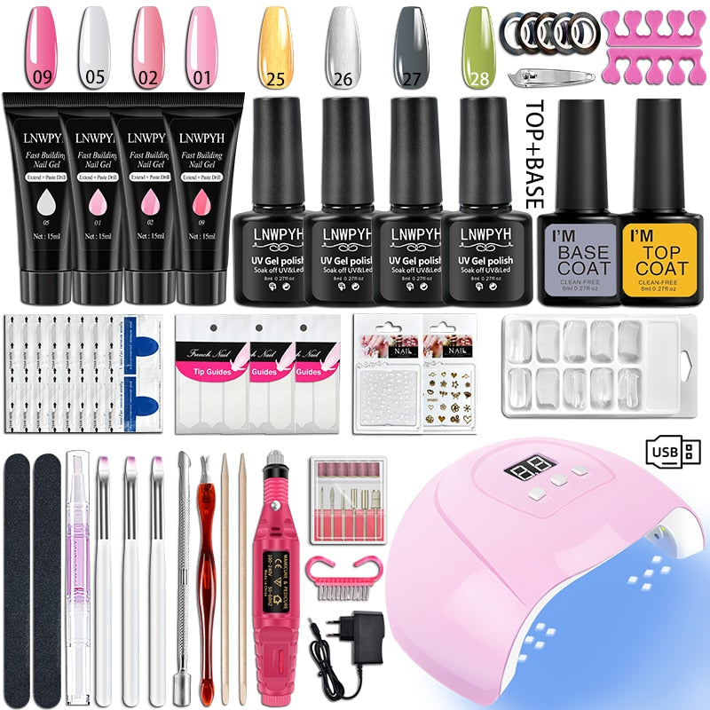 Nail Kit 54/36W UV LED Nail Lamp Dryer 10/4 Colors UV Gel Nail Polish Kit Manicure Art Tools Set Top Base Nail Drill Machine set S106-X4-(25-28)