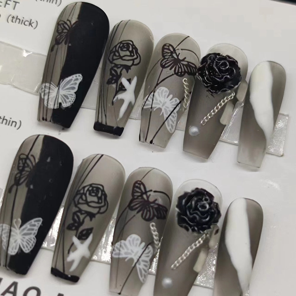 Nails Set Press On Pure Handmade Wearable Nails Love Butterfly Fashion Fake Nails Fake Nails Press On Nails Nail Accessories