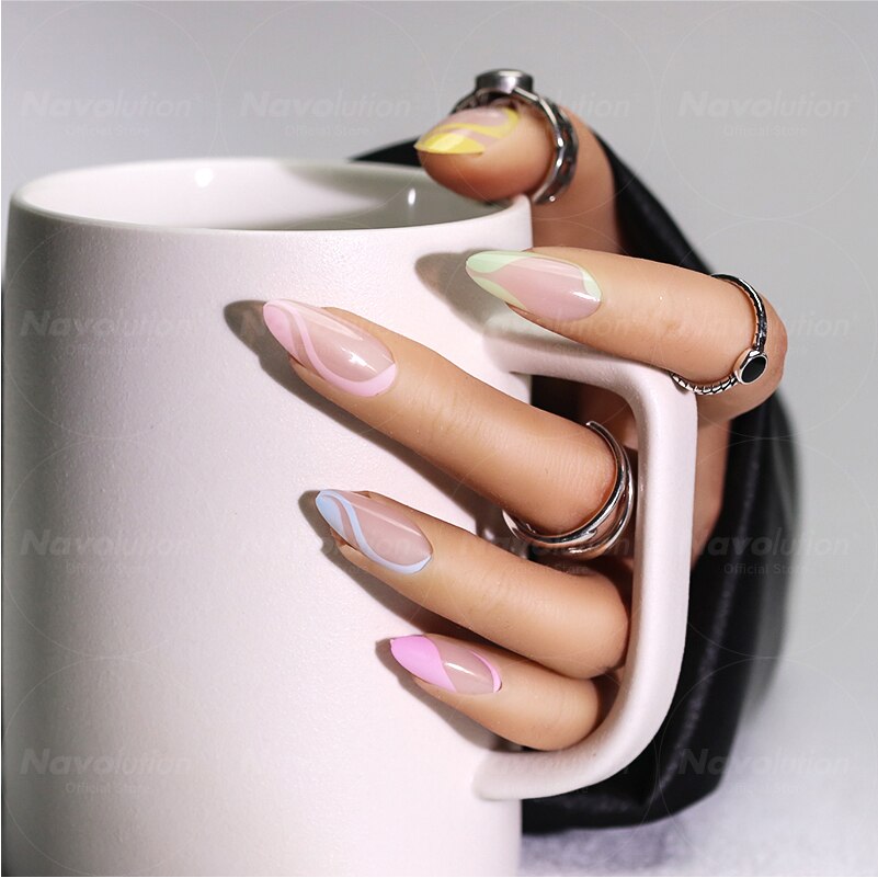 Navolution 24Pcs/Set DIY Manicure Wearable Fake Nails press on Detachable Finished Fingernails Ballet Square Head Almond Short 41