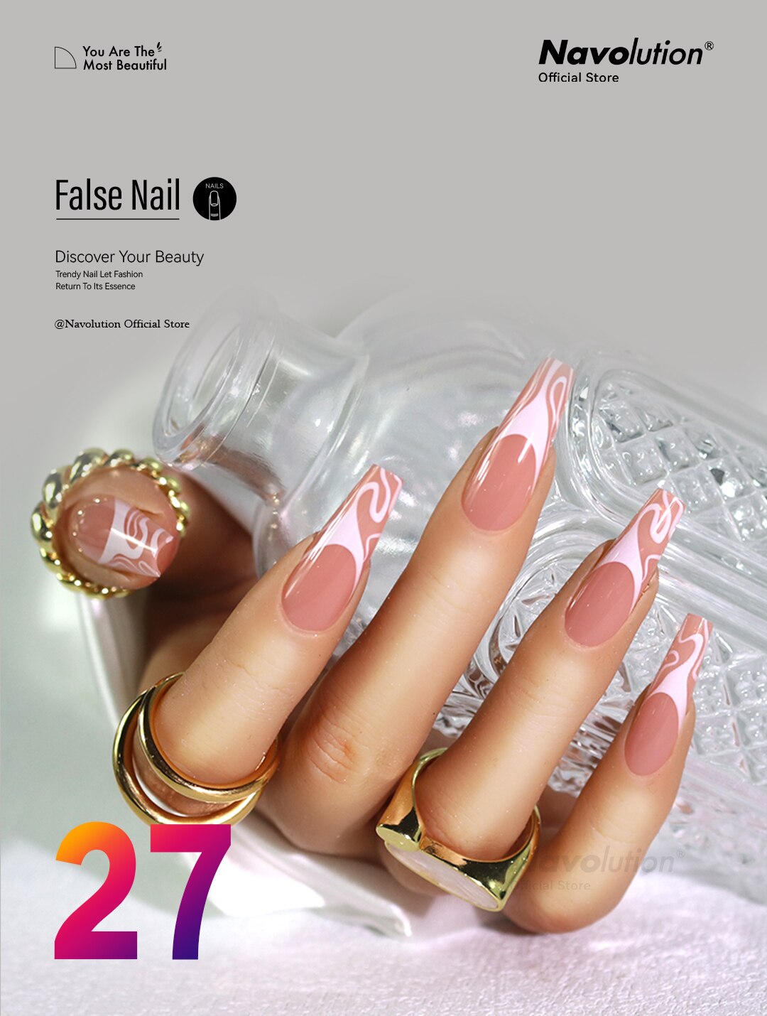 Navolution 24Pcs/Set DIY Manicure Wearable Fake Nails press on Detachable Finished Fingernails Ballet Square Head Almond Short 27