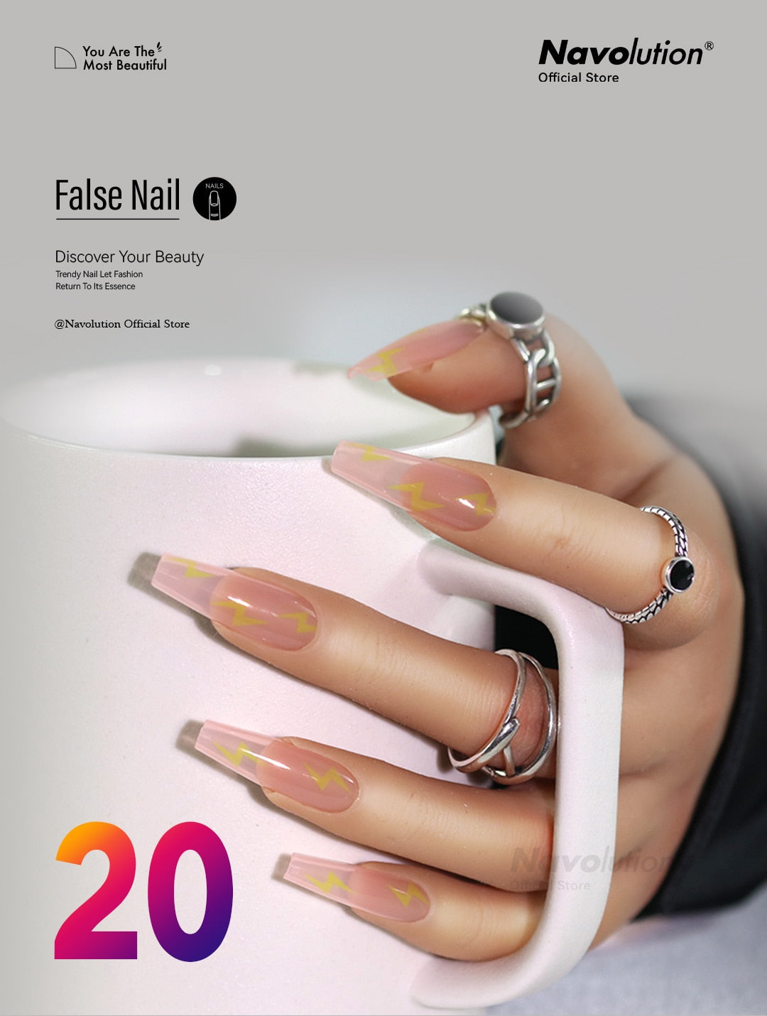 Navolution 24Pcs/Set DIY Manicure Wearable Fake Nails press on Detachable Finished Fingernails Ballet Square Head Almond Short 20