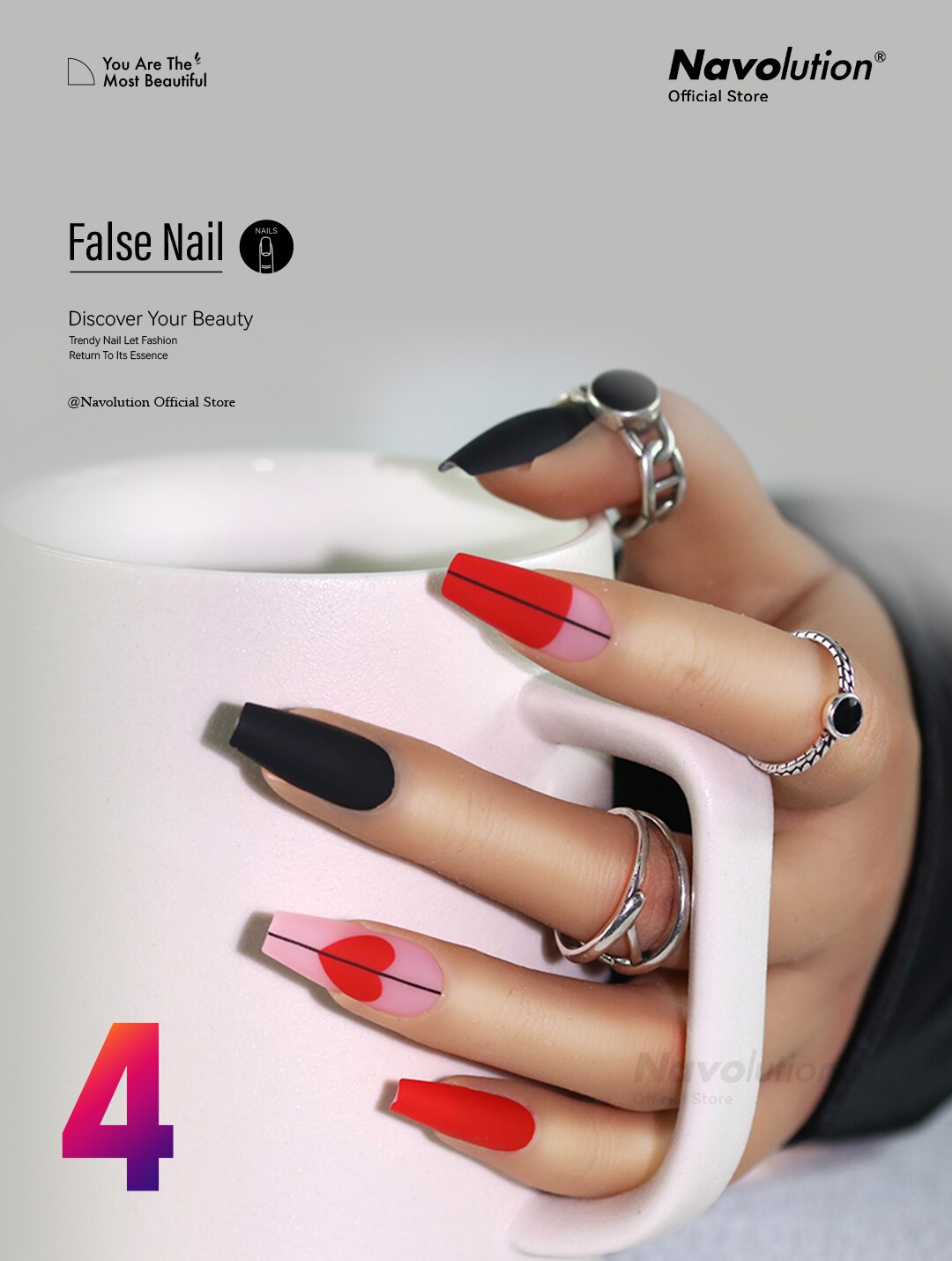 Navolution 24Pcs/Set DIY Manicure Wearable Fake Nails press on Detachable Finished Fingernails Ballet Square Head Almond Short 4