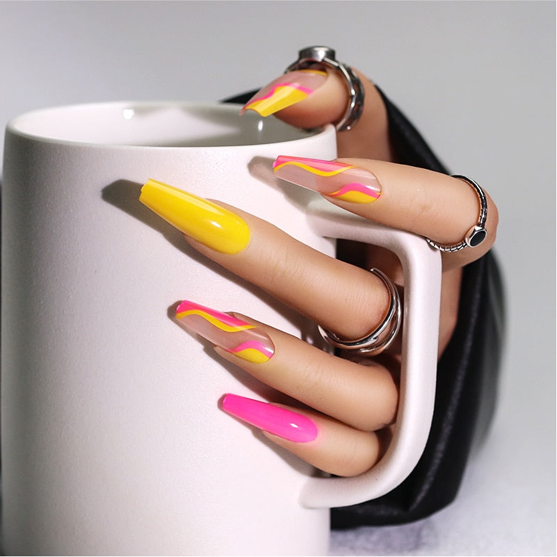 Navolution 24Pcs/Set DIY Manicure Wearable Fake Nails press on Detachable Finished Fingernails Ballet Square Head Almond Short 10