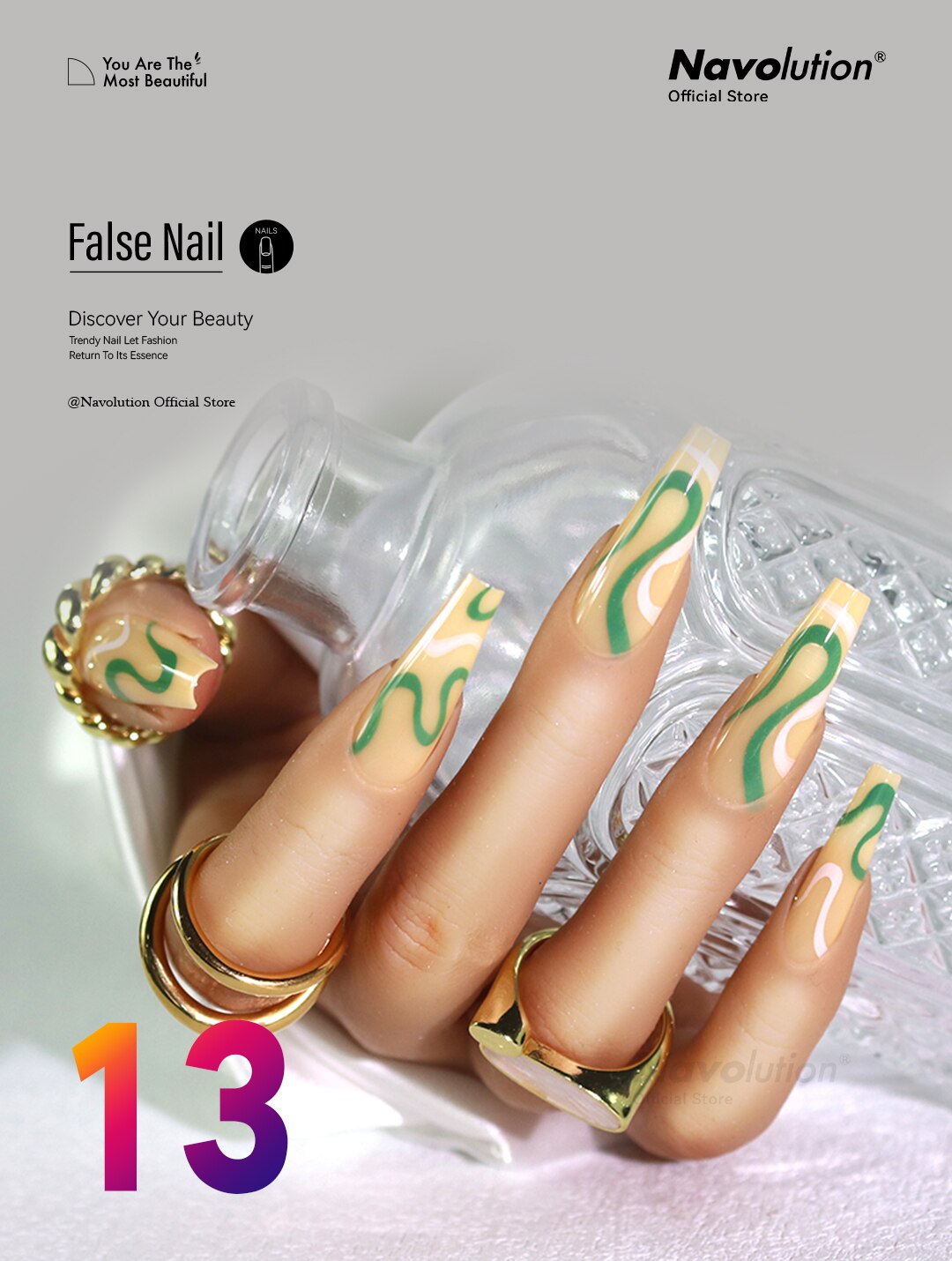 Navolution 24Pcs/Set DIY Manicure Wearable Fake Nails press on Detachable Finished Fingernails Ballet Square Head Almond Short 13