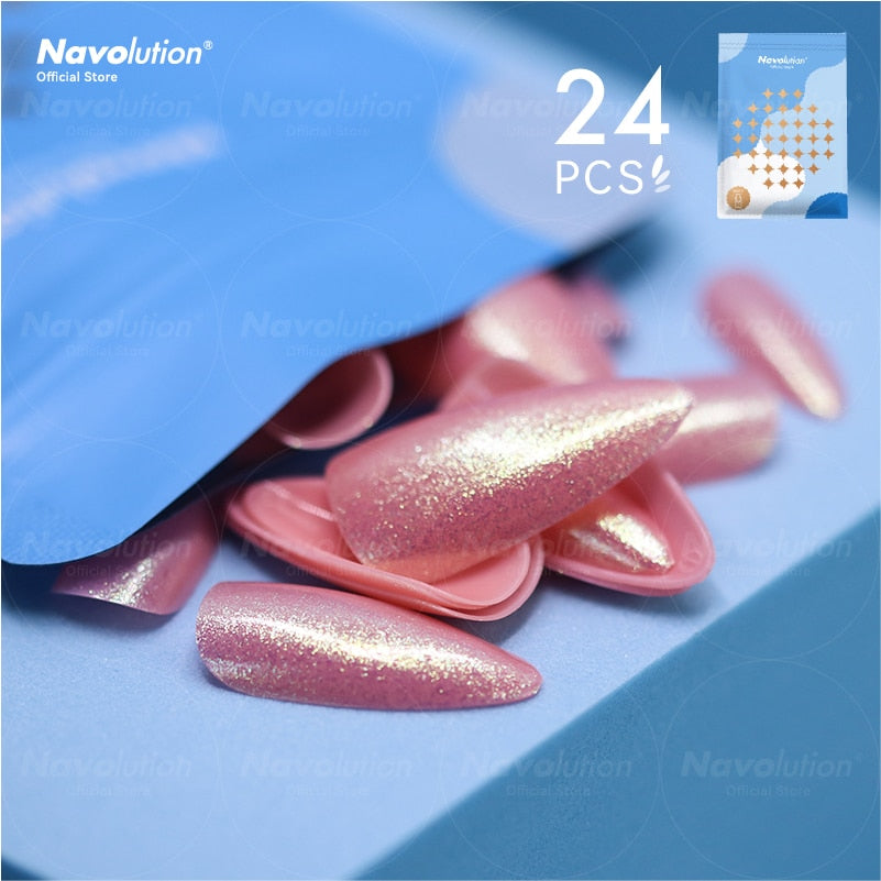 Navolution 24Pcs/Set DIY Manicure Wearable Fake Nails press on Detachable Finished Fingernails Ballet Square Head Almond Short