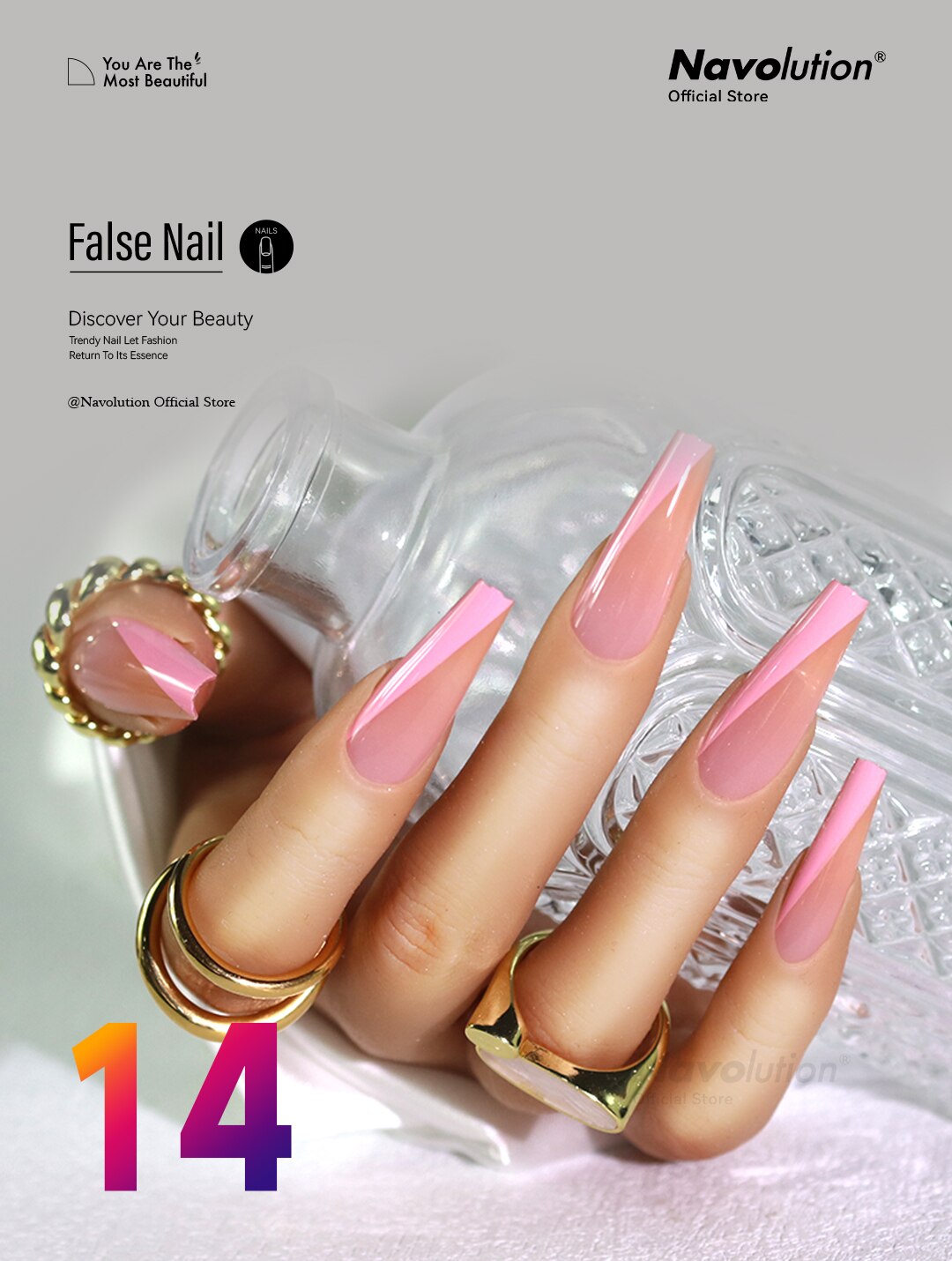 Navolution 24Pcs/Set DIY Manicure Wearable Fake Nails press on Detachable Finished Fingernails Ballet Square Head Almond Short 14