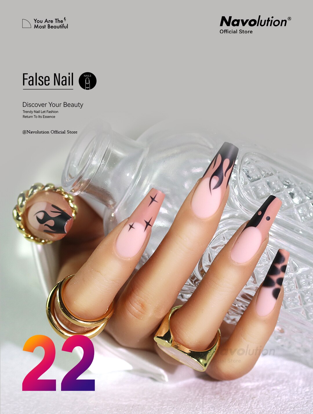 Navolution 24Pcs/Set DIY Manicure Wearable Fake Nails press on Detachable Finished Fingernails Ballet Square Head Almond Short 22