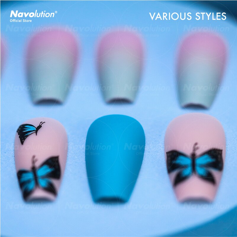 Navolution 24Pcs/Set DIY Manicure Wearable Fake Nails press on Detachable Finished Fingernails Ballet Square Head Almond Short