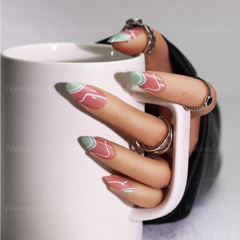 Navolution 24Pcs/Set DIY Manicure Wearable Fake Nails press on Detachable Finished Fingernails Ballet Square Head Almond Short 2