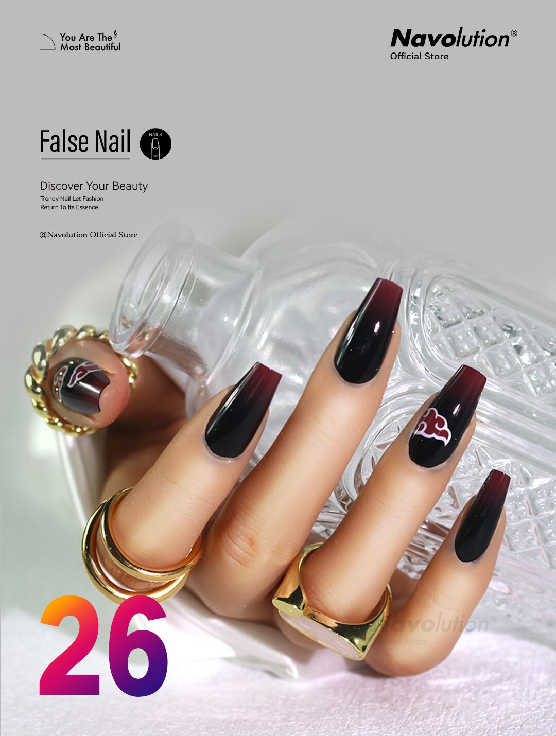 Navolution 24Pcs/Set DIY Manicure Wearable Fake Nails press on Detachable Finished Fingernails Ballet Square Head Almond Short 26