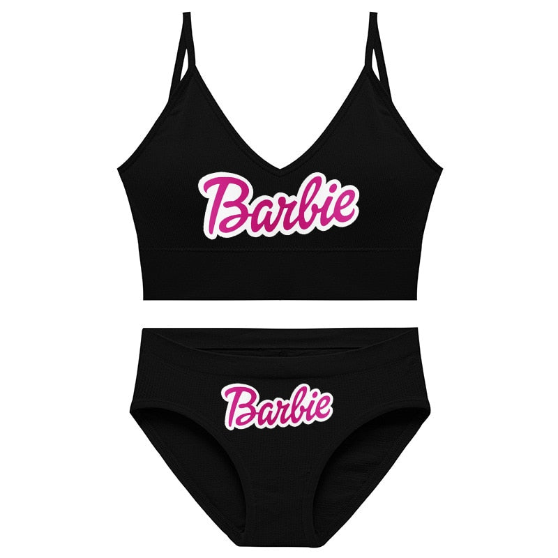 New 2Pcs/set Barbie Underwear Set for Women Anime Kawaii Girl Soft No Steel Ring Sports Bra Seamless Briefs Underpants Intimates 13