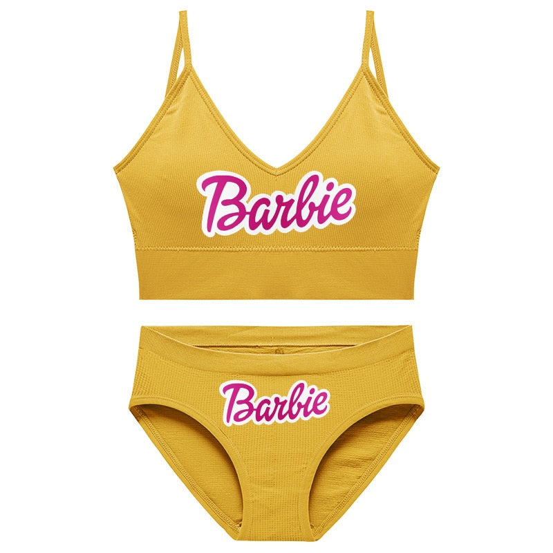 New 2Pcs/set Barbie Underwear Set for Women Anime Kawaii Girl Soft No Steel Ring Sports Bra Seamless Briefs Underpants Intimates 9