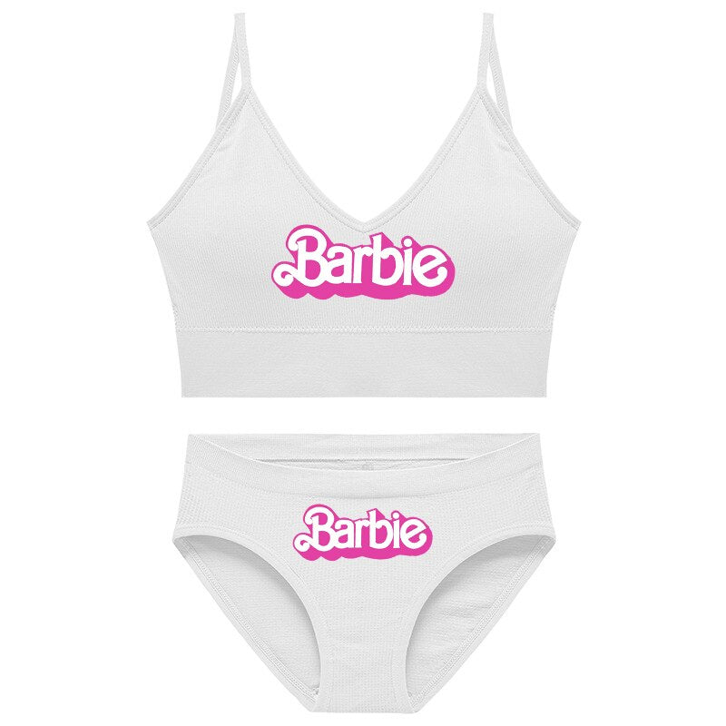 New 2Pcs/set Barbie Underwear Set for Women Anime Kawaii Girl Soft No Steel Ring Sports Bra Seamless Briefs Underpants Intimates 7
