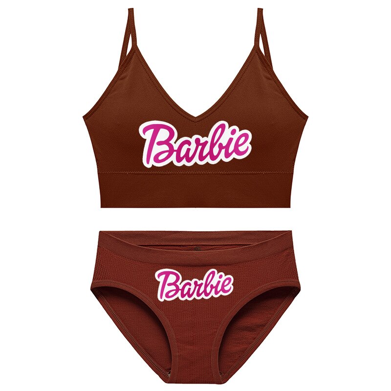 New 2Pcs/set Barbie Underwear Set for Women Anime Kawaii Girl Soft No Steel Ring Sports Bra Seamless Briefs Underpants Intimates 19