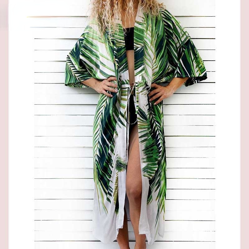 New Beach Cover Up Print Plus Size Kimonos Pareos Beachwear Swimsuit Cover Up Women Summer Dress Kaftan Robe Tunics for Beach
