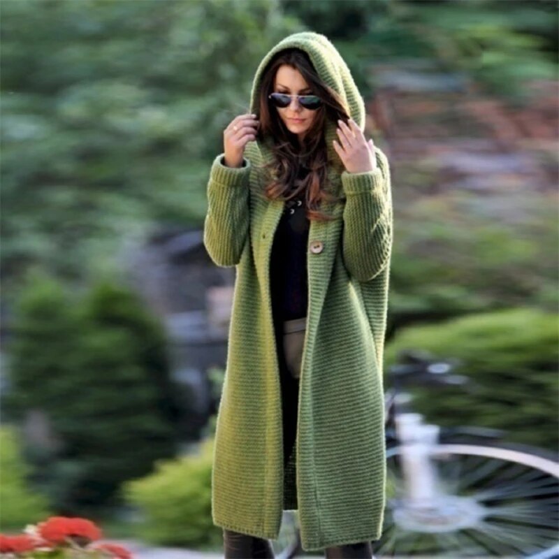 Cardigan in Autumn and Winter Women'sloose Long Sleeve Sweater Solid Color Knitted Long Thickened Top