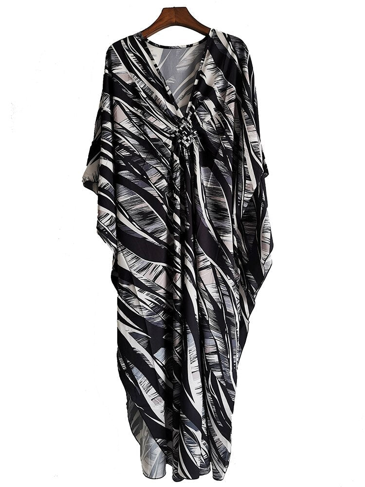 New Cover-up Over size Print Bohemian Maxi Dress Summer Swimsuit Cover Up Color-09 One Size