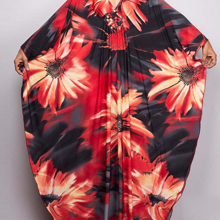 New Cover-up Over size Print Bohemian Maxi Dress Summer Swimsuit Cover Up As Photo One Size