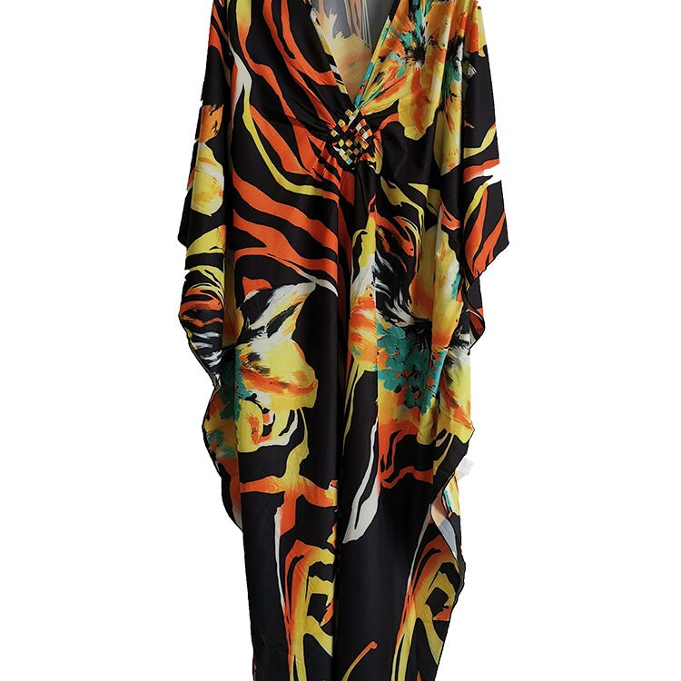 New Cover-up Over size Print Bohemian Maxi Dress Summer Swimsuit Cover Up Multi One Size