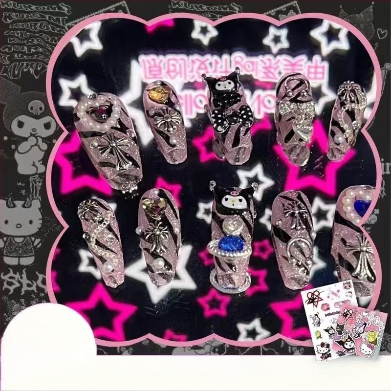 New Diy Hello Kitty Spice Girls Y2k Punk Finished Customized Sparkling Diamond Handmade Press on Nail Tips Detachable Manicure C