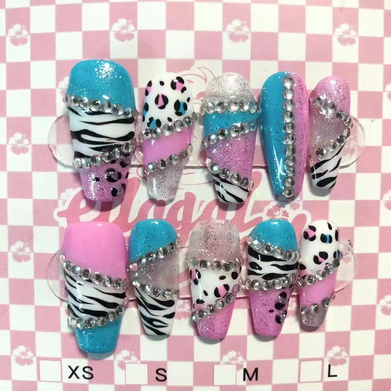 New Diy Hello Kitty Spice Girls Y2k Punk Finished Customized Sparkling Diamond Handmade Press on Nail Tips Detachable Manicure K