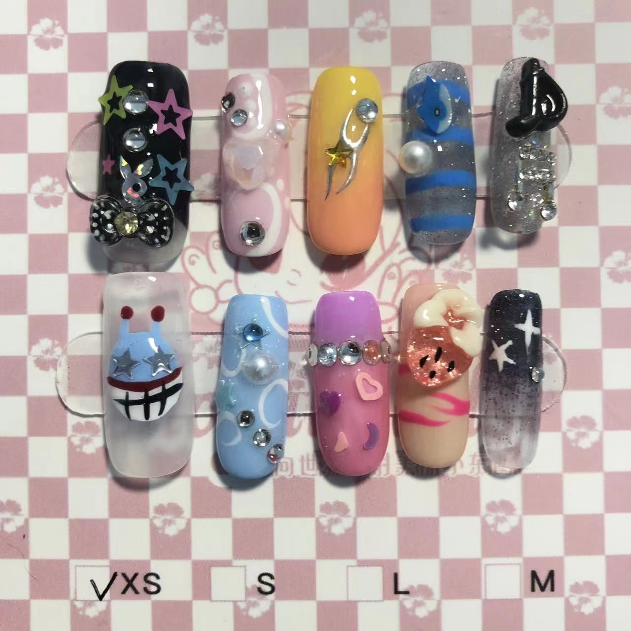 New Diy Hello Kitty Spice Girls Y2k Punk Finished Customized Sparkling Diamond Handmade Press on Nail Tips Detachable Manicure