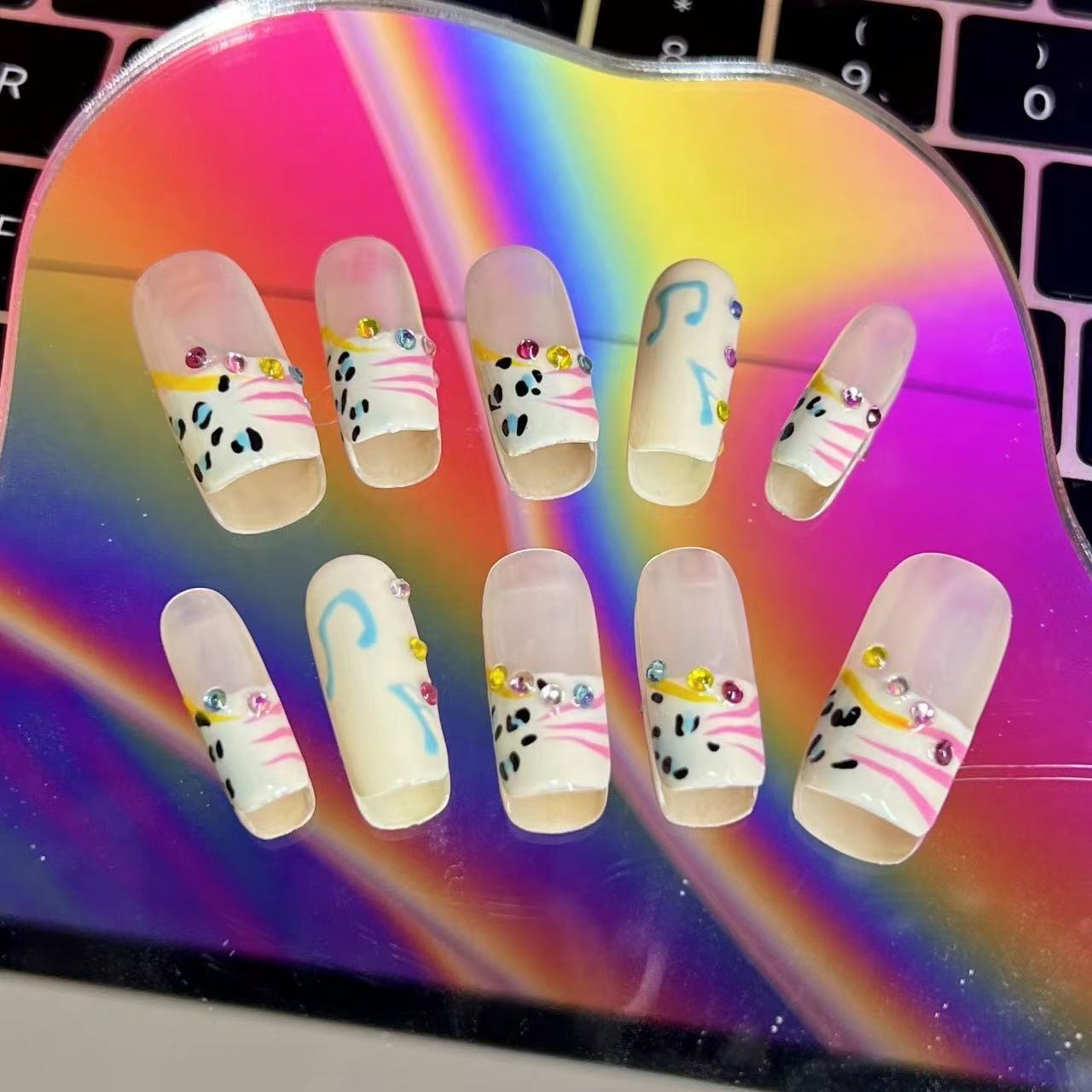 New Diy Hello Kitty Spice Girls Y2k Punk Finished Customized Sparkling Diamond Handmade Press on Nail Tips Detachable Manicure P