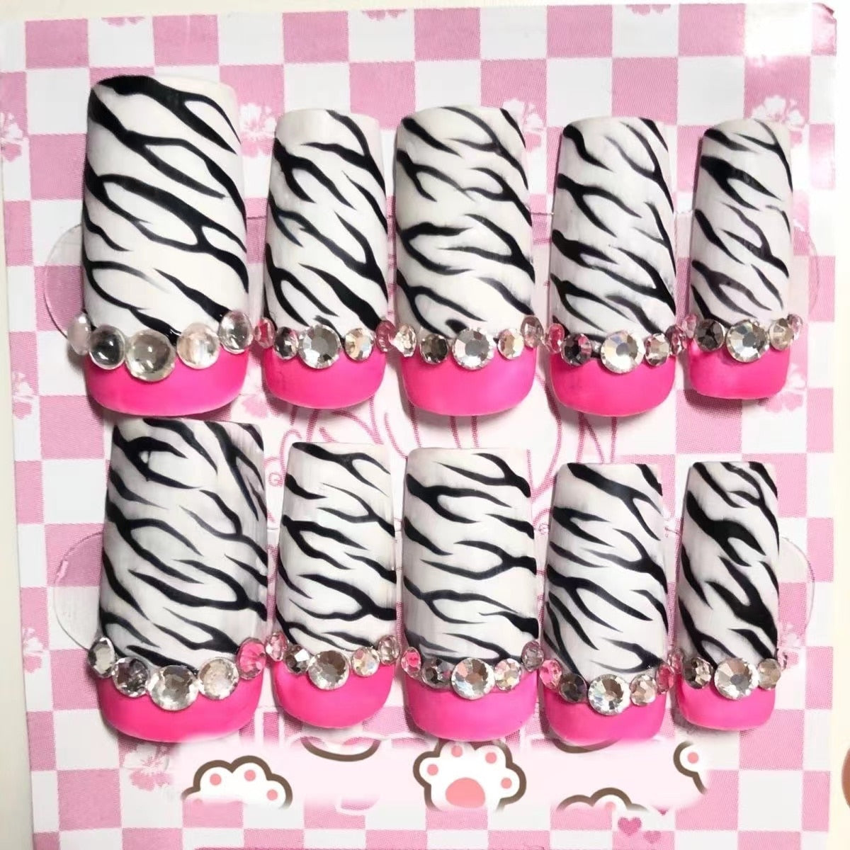 New Diy Hello Kitty Spice Girls Y2k Punk Finished Customized Sparkling Diamond Handmade Press on Nail Tips Detachable Manicure V