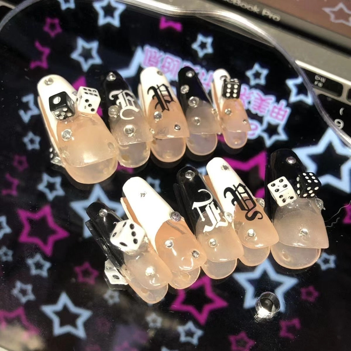 New Diy Hello Kitty Spice Girls Y2k Punk Finished Customized Sparkling Diamond Handmade Press on Nail Tips Detachable Manicure M