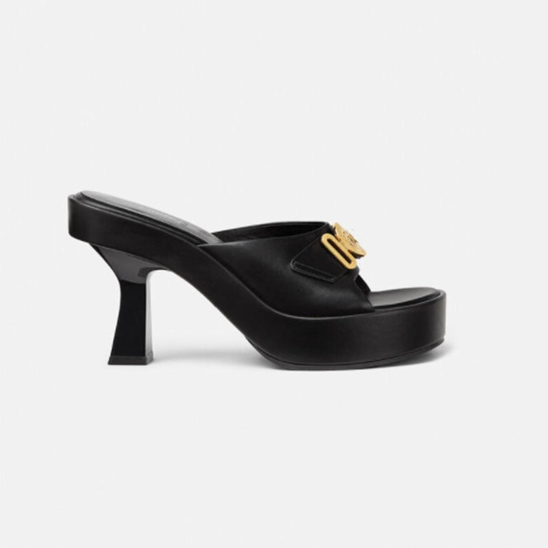 New European and American High-heeled Slippers with Thick Soles In The Summer of 2024 Fashion Metal Belt Buckle Show Sandals