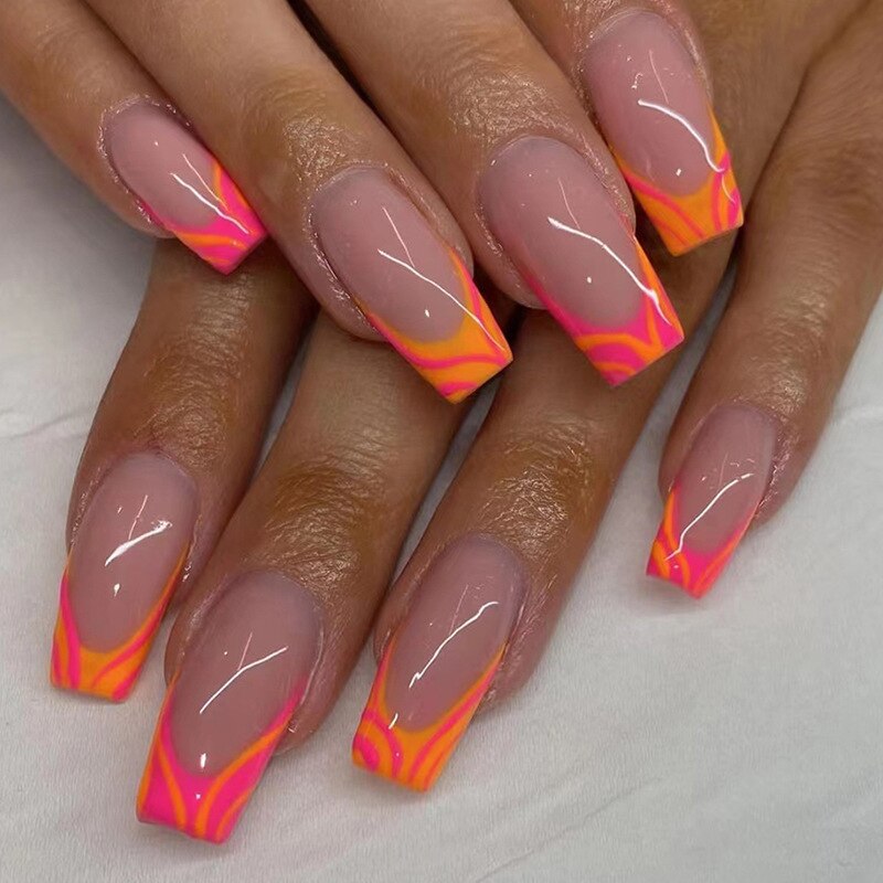 New Fake Nails Art Gel Tips Full Cover 24pcs Pink Shiny Shards With Press Glue Design Clear Short Ballet False Nails Press On QH345