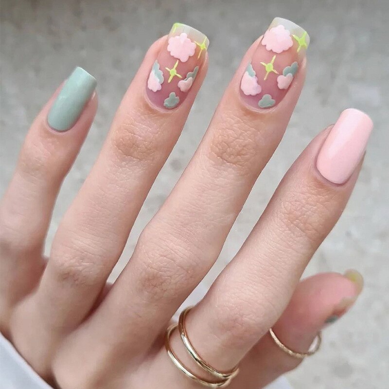 New Fake Nails Art Gel Tips Full Cover 24pcs Pink Shiny Shards With Press Glue Design Clear Short Ballet False Nails Press On LT816 1
