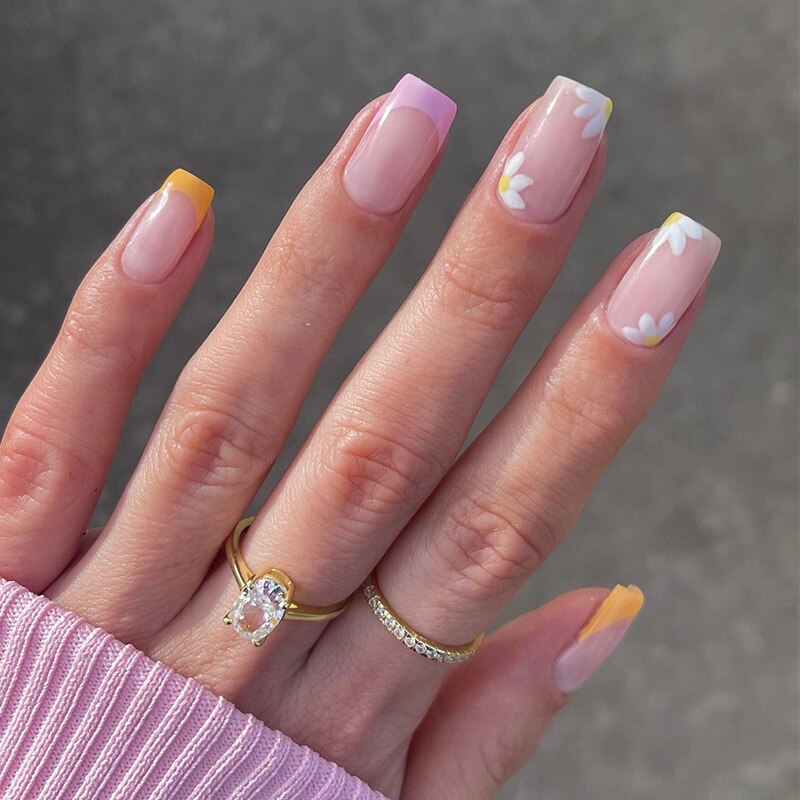 New Fake Nails Art Gel Tips Full Cover 24pcs Pink Shiny Shards With Press Glue Design Clear Short Ballet False Nails Press On LT822