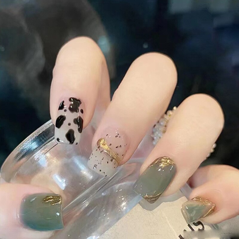 New Fake Nails Art Gel Tips Full Cover 24pcs Pink Shiny Shards With Press Glue Design Clear Short Ballet False Nails Press On QH323