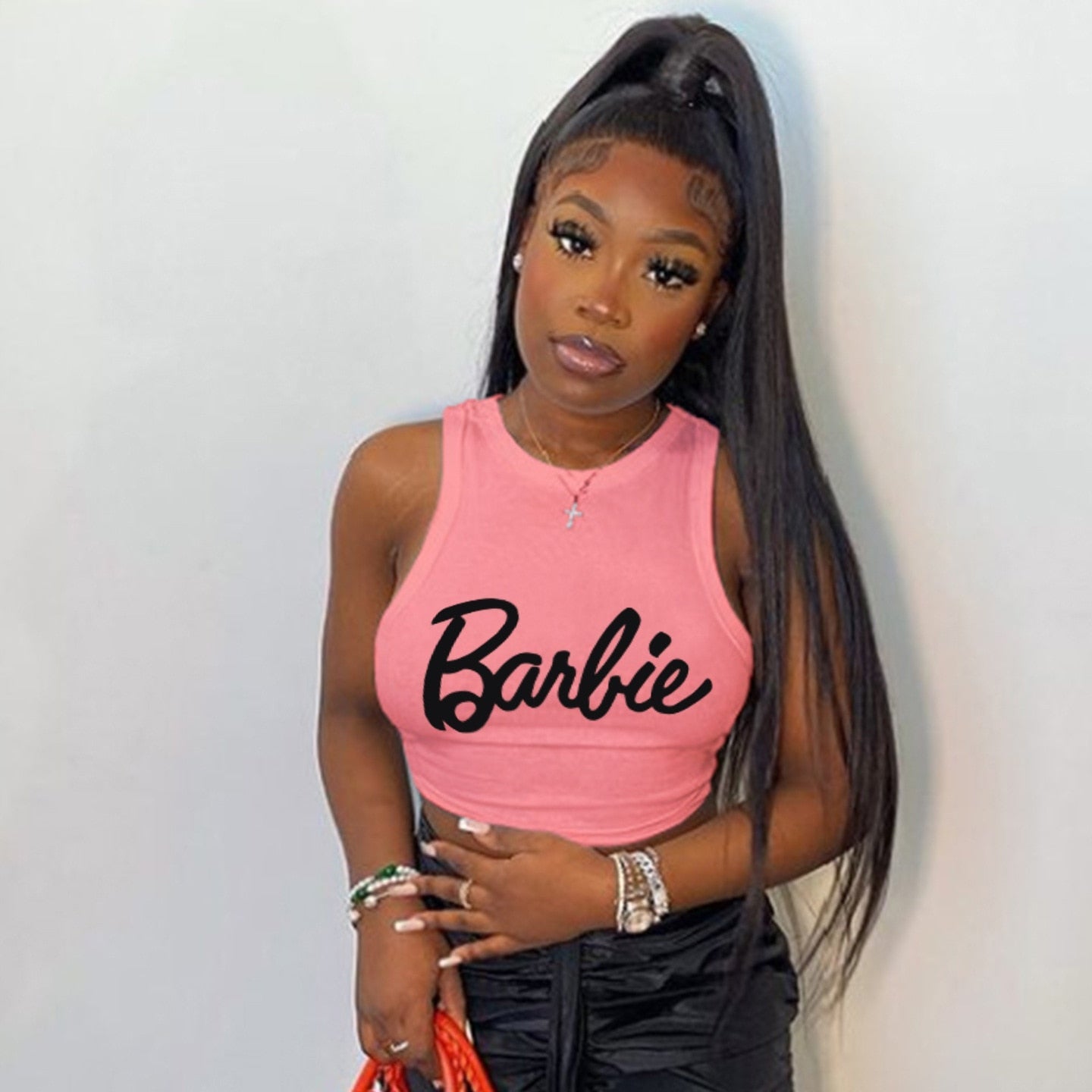 New Kawaii Barbie Crop Top Sexy Girls Summer Sleeveless Camisole Vest Y2K Ladies Slim Fashion T-Shirt Casual Tank Tops Gifts fen