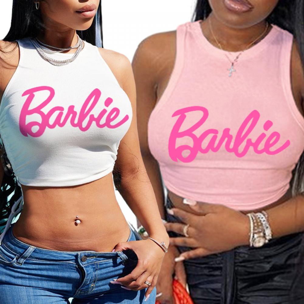 New Kawaii Barbie Crop Top Sexy Girls Summer Sleeveless Camisole Vest Y2K Ladies Slim Fashion T-Shirt Casual Tank Tops Gifts AMAIO