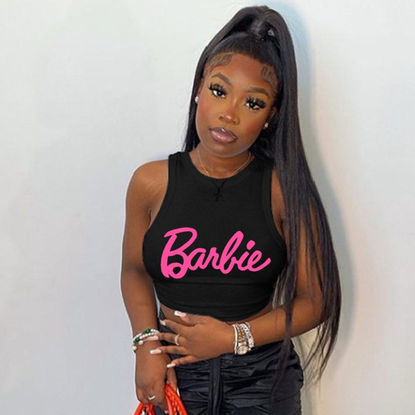 New Kawaii Barbie Crop Top Sexy Girls Summer Sleeveless Camisole Vest Y2K Ladies Slim Fashion T-Shirt Casual Tank Tops Gifts hei